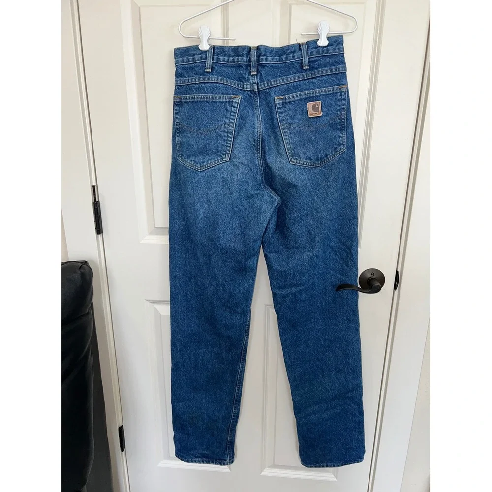 Vintage Carhartt B21DST‎ Flannel Lined Blue Denim Jeans Men's 32